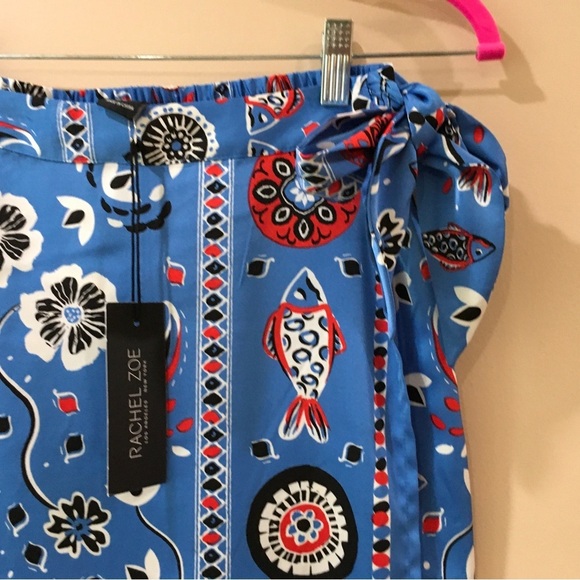 Rachel Zoe Women's Satin Floral Print Wrap Skirt Rustic Blue Size XS New Boho - Picture 2 of 9
